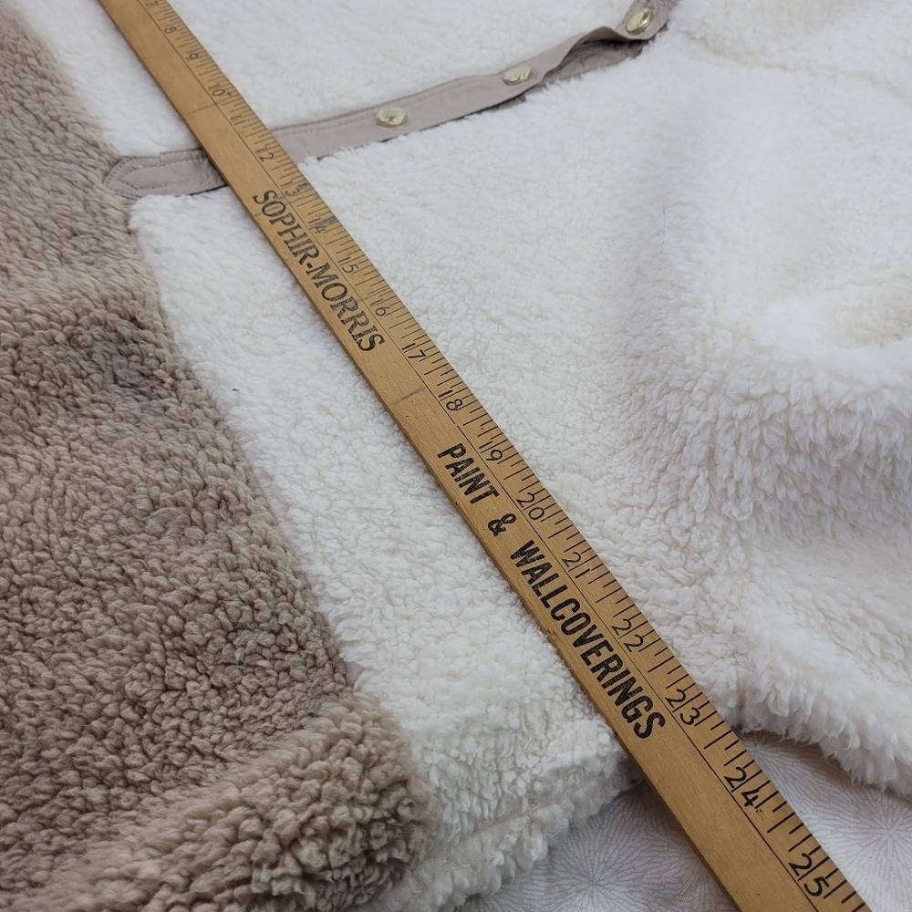 Calvin Klein ivory tan sherpa pullover gold snaps logo cabin core cozy casual L - Picture 6 of 11
